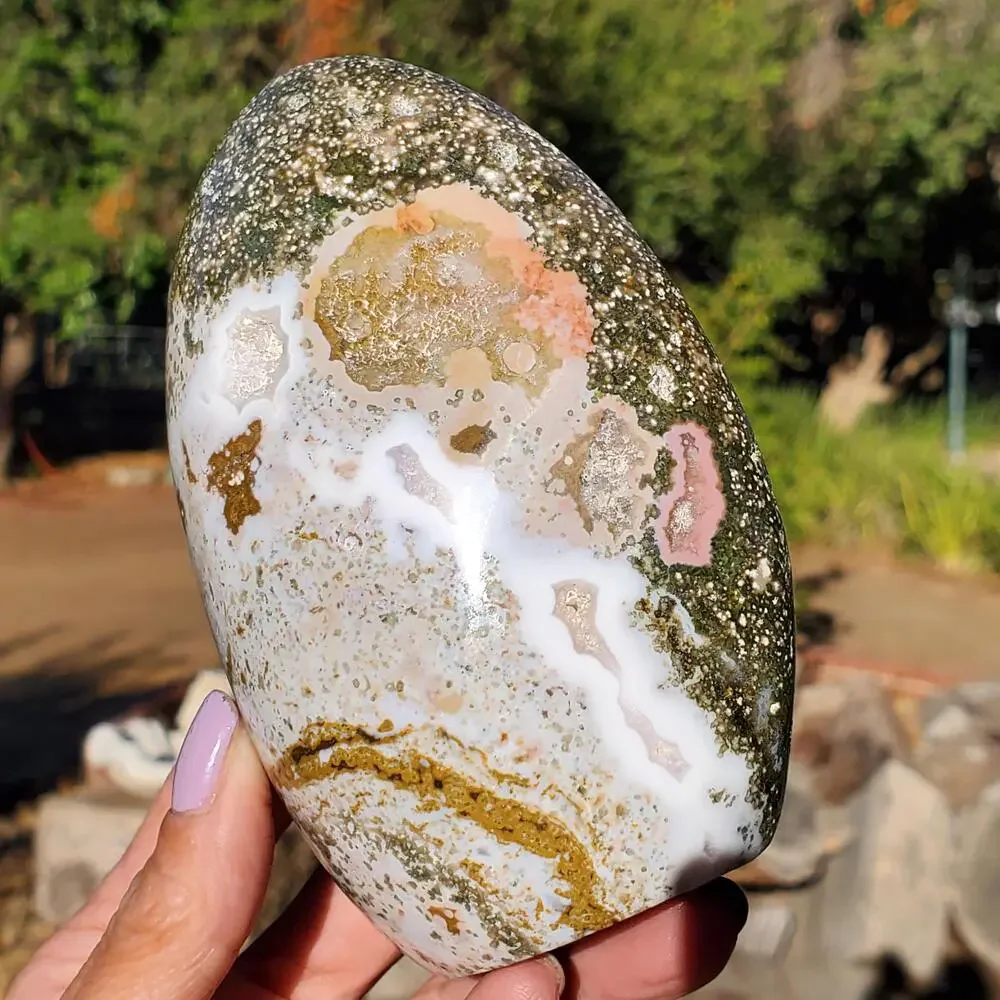 Ocean Jasper Pink Rounded Standing Druzy Freeform Crystal 600 Grams